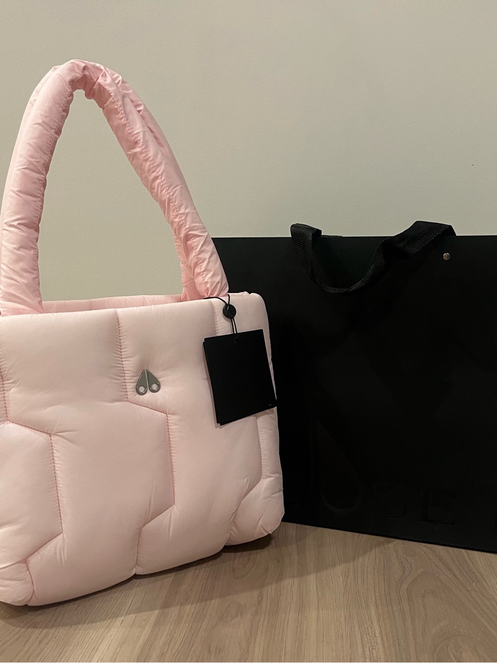 Moose Knuckles Pale Pink Quilted Tote with Padded Handles
